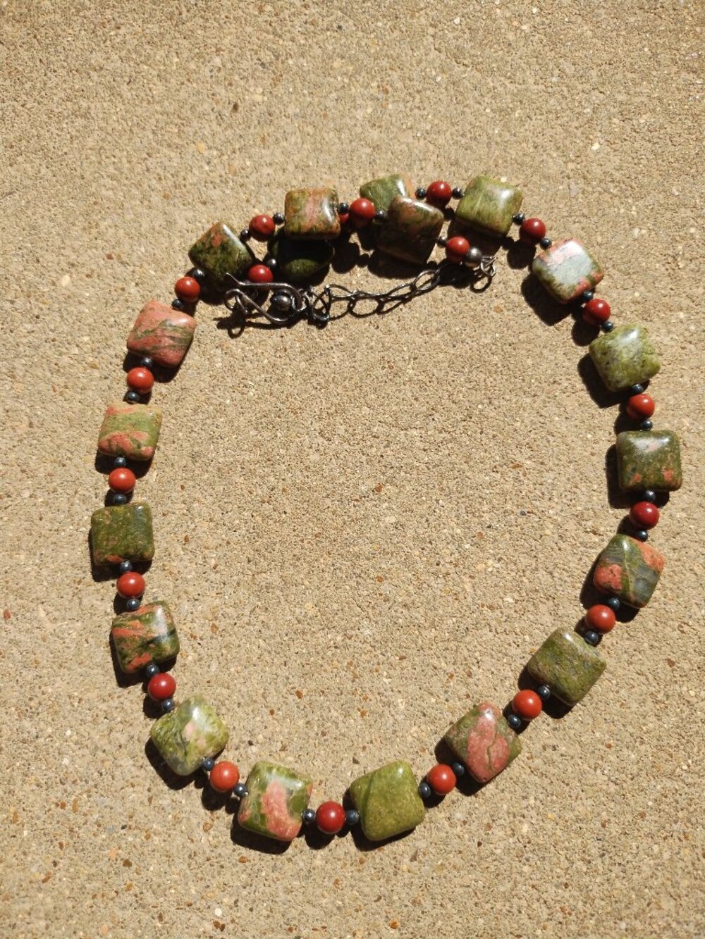 Jay King DTR 925 Sterling Silver Square Unakite and coral Beaded 23" Necklace